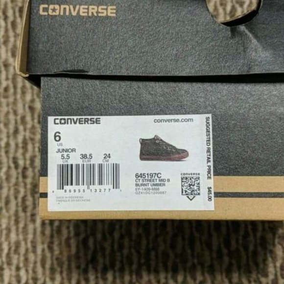 Converse Chuck Taylor All Star Street Mid Burnt Umber 645197c Size 6Y - Picture 2 of 3